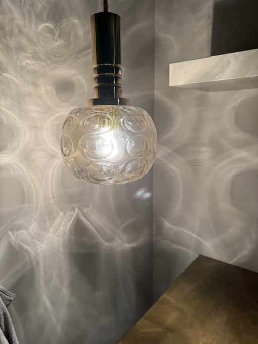 Unique vintage set of 60s Doria Leuchten pendant lights – hanglampen, Brass, Glass