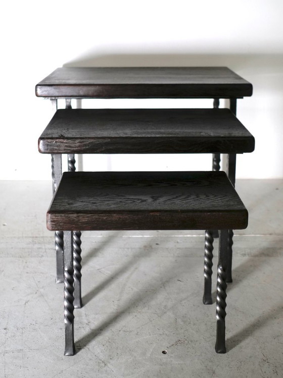 Image 1 of Brutalist wrought iron nesting tables