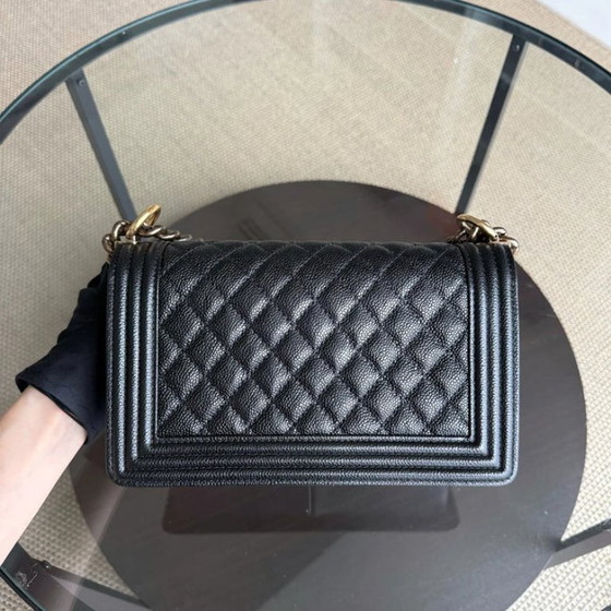 Image 1 of Chanel Boy Medium - Caviar 25CM Quilted Grained Calfskin Black Gold Hardware Series 19