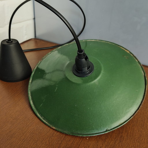 Lampada a sospensione vintage industriale in smalto – Verde scuro/Bianco/Nero – Ø25cm – hanglampen, Metal