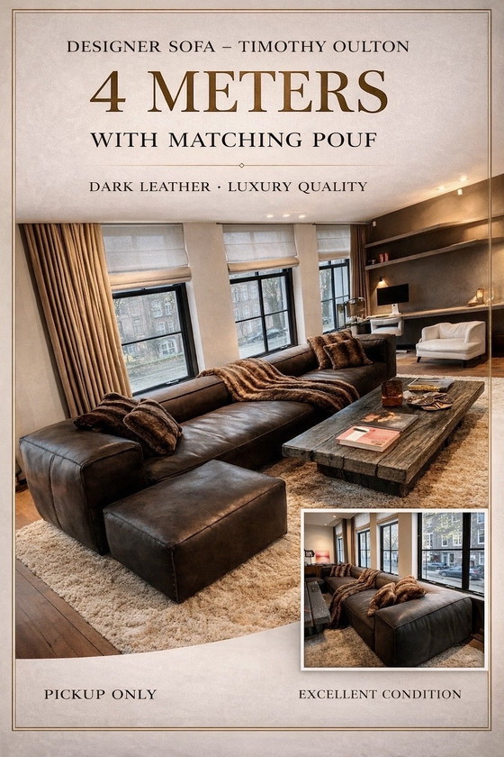 Image 1 of Canapé Timothy Oulton en cuir foncé • Qualité luxe