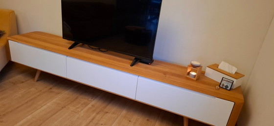 Wooden TV furniture with white fronts, GAZZDA model ENA, Brown, Modern (photo 2 of 6)