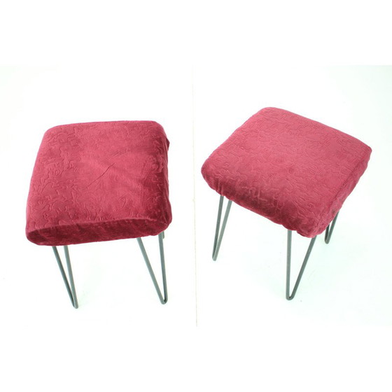 Image 1 of Pair of mid-century metal and fabric stools, Czechoslovakia 1970s