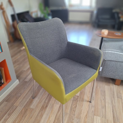 4x Four dining chairs Bert Plantagie. Model: Spargo. Duo upholstery leather and felt