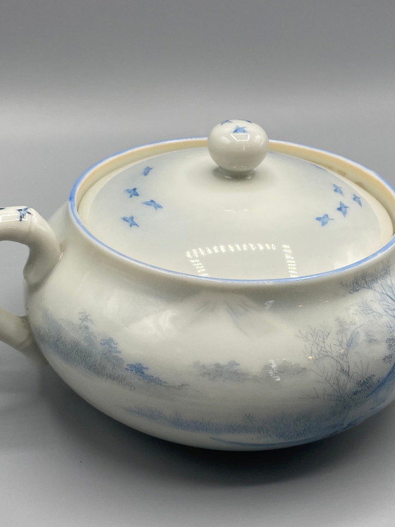 Sucrier en porcelaine japonaise – Paysage du mont Fuji bleu et blanc – Époque Meiji – Objets déco (photo 5 of 9)