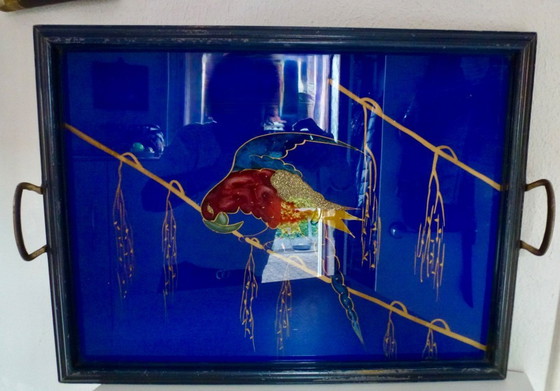 Image 1 of Grande vassoio Art Déco con pappagallo multicolore (Macaw).