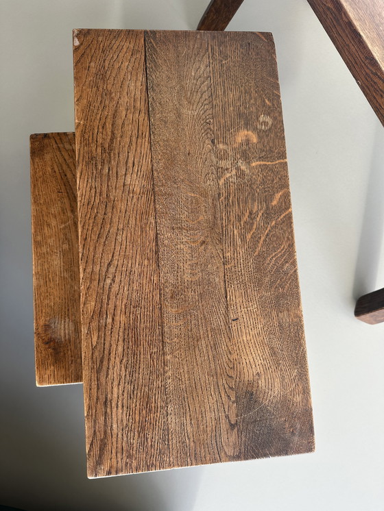 Image 1 of Tavolini ad incastro brutalisti vintage Mimi, set di tavolini laterali in rovere massello, stile retrò anni '70