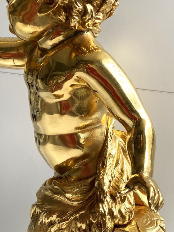 Image 1 of Atypische Skulptur Junger Satyr Fackelträger Bronze vergoldet nach Clodion Statue Kunst