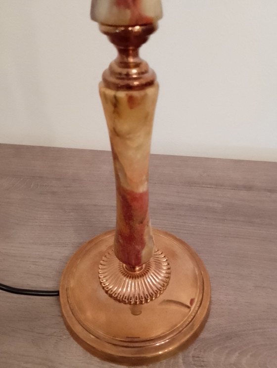Image 1 of Grote lamp in Empire-stijl van massief brons met onyxafwerking, volledig gerestaureerd.