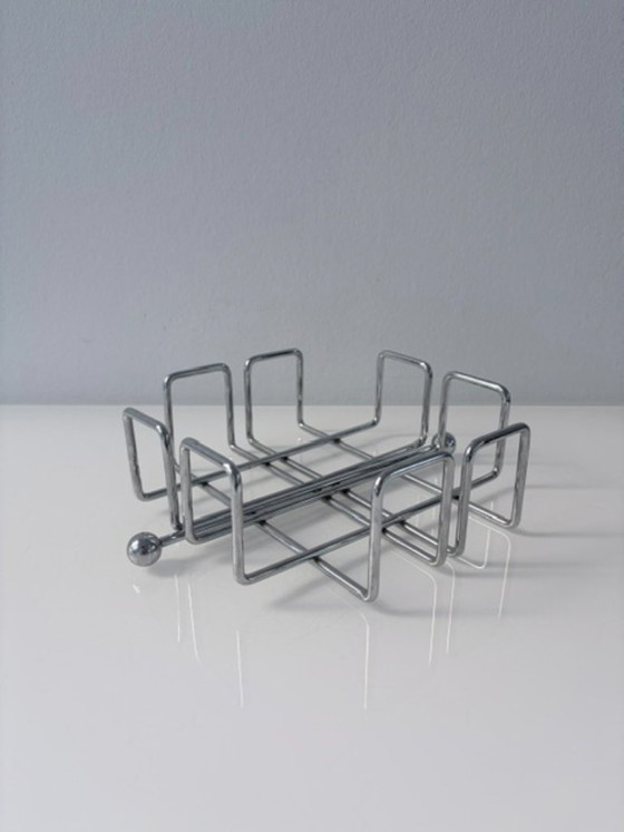 Vintage chromen servettenhouder, geometrisch design, Tafelaccessoires, Metaal, Chroom, Zilver, Modern (foto 7 van 9)