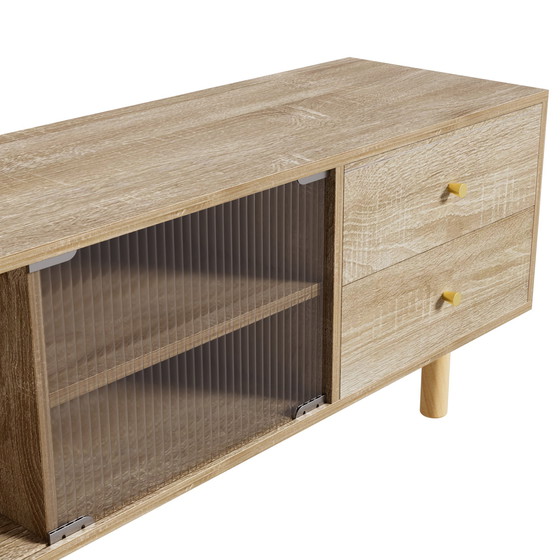 Image 1 of Urban Meuble TV-meubel in houtlook van rotan en glas met lades 172*35*48 cm