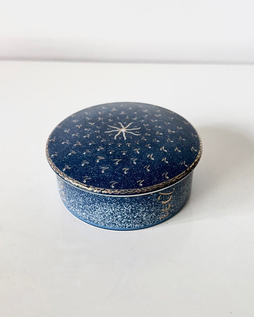 Boîte Ronde Porcelaine Limoges Médard Noblat bleue or France 2000 bijoux déco