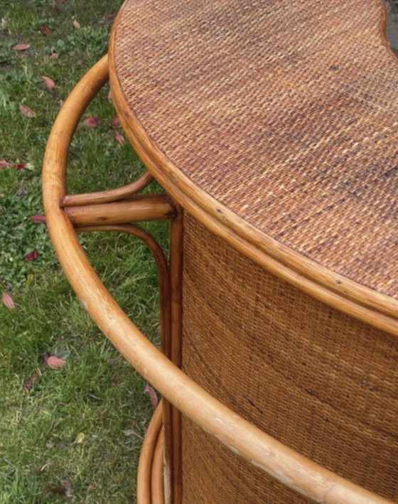 Image 1 of Half-moon bar in rattan and woven wicker – Vintage work, circa 1960-1970