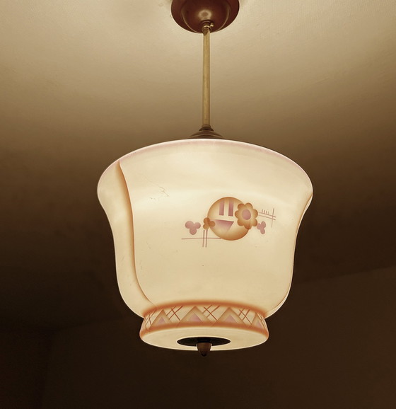 Image 1 of Art Deco Glass & Bakelite Pendant Lamp