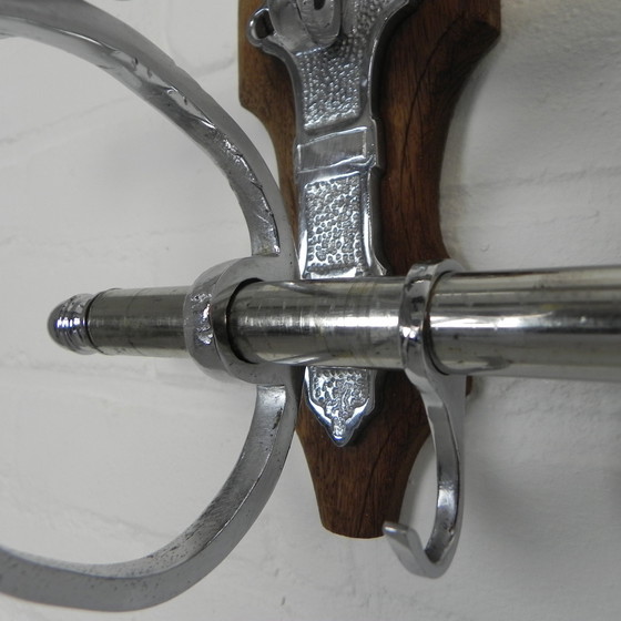 Image 1 of Chrome Art Deco Wall Coat Rack With 6 Hooks, 1930s