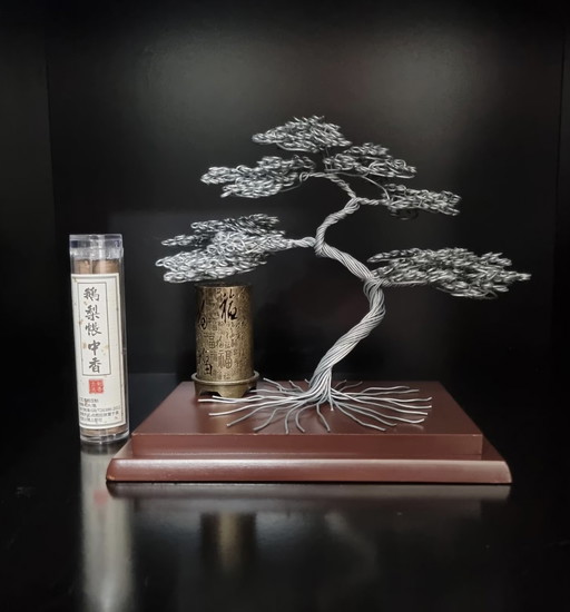 Bonsai Aus Draht Halterung Holz, Metall. Art Deco