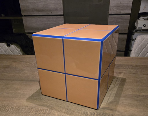 Table à carreaux 30x30x30H Orange & Bleu