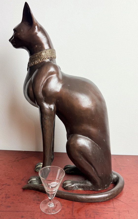 Image 1 of A. Tiot, Lifesize Bronze Egyptian Cat Sculpture, 62 cm, France, 1970s