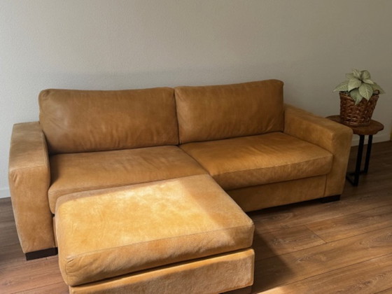 Image 1 of Canapé en cuir mangowood avec causeuse et pouf