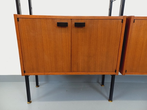 Image 1 of Bibliothèque étagère italienne double modulable vintage en teck et métal des années 60