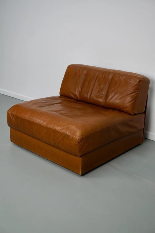 Sillón/sofá cama De Sede DS 76 en cuero color coñac, Suiza, década de 1970