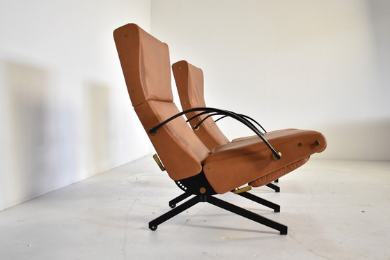 Image 1 of Ein Paar P40 Lounge Chairs von Osvaldo Borsani für Tecno aus cognacfarbenem Leder, 1960er Jahre