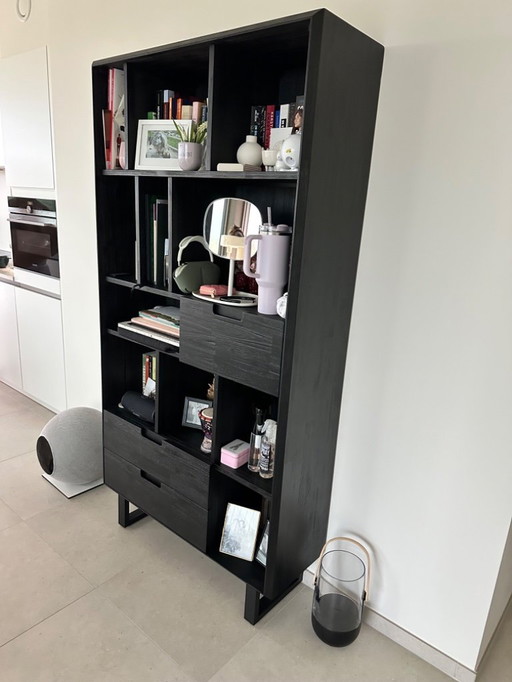 Black acacia wood bookcase