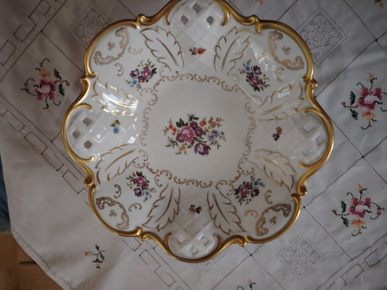 Image 1 of Reichenbach porcelain antique decorative bowl on feet, gold decoration