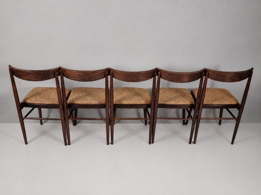 Vintage stoelen van beukenhout en stof, jaren 60, set van 5