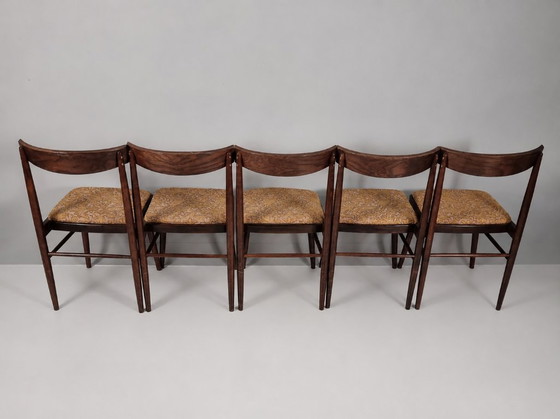 Image 1 of Vintage stoelen van beukenhout en stof, jaren 60, set van 5