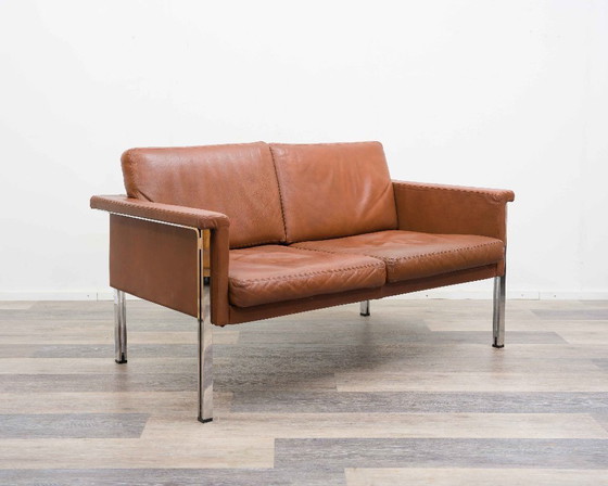 Image 1 of Divano in pelle a due posti, anni '70, produttore Sitag, pelle marrone cognac.