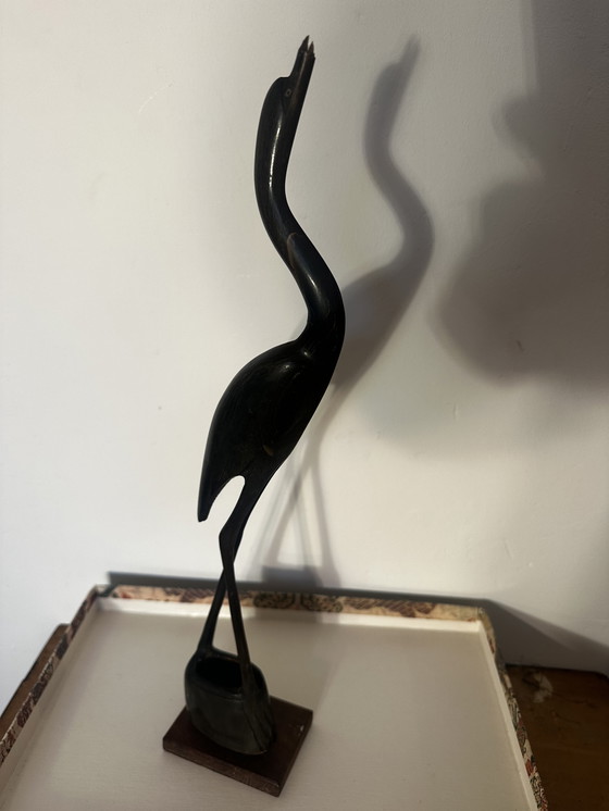Image 1 of Grand Oiseau en Bois Noir Sculpté- Période Art-Deco H 43 cm