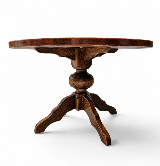 Mesa de comedor de roble macizo / también conocida como mesa de monasterio / con un robusto pedestal central (photo 5 of 13)
