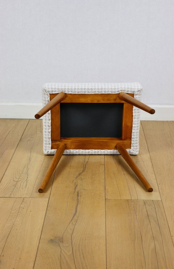 Image 1 of Cream herringbone stool seat - round beech legs