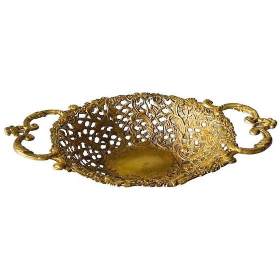 Image 1 of Cesto di frutta in ottone vintage italiano in filigrana barocca, anni '60