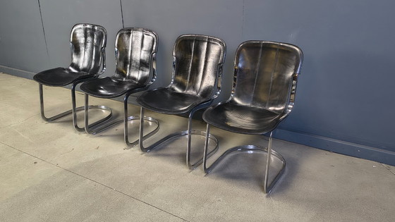 Image 1 of Chaises de salle à manger vintage de Willy Rizzo pour Cidue, ensemble de 4, années 1970