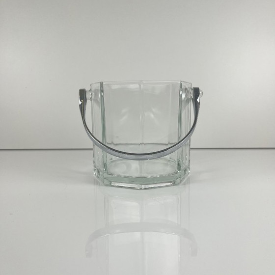 Image 1 of Sceau à glaçon octogonal en verre et anse en métal, 1970/80, france