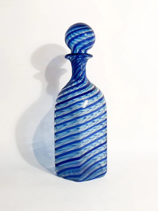 Bottiglia in vetro di Murano anni '70 con canework a spirale