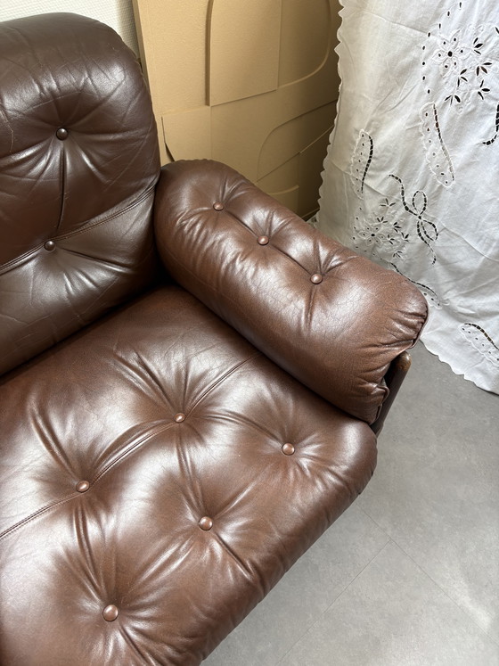 Image 1 of Vintage leather & rosewood mid-century Brazilian Brutalist style armchair