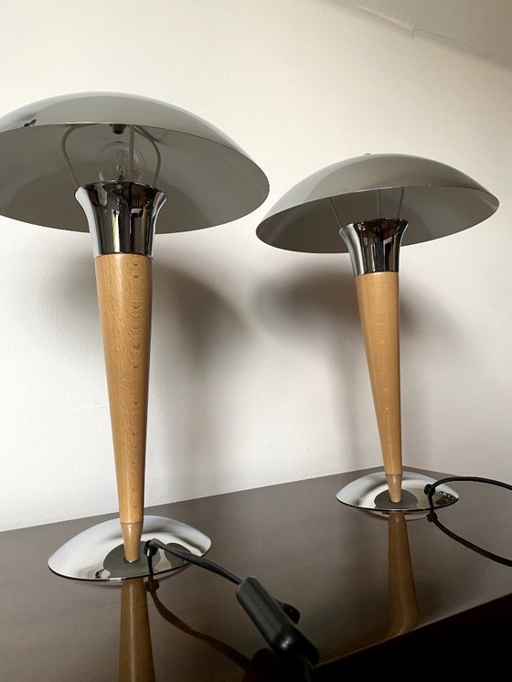 Image 1 of 2x Mid - Century Massive Chrome Mushroom Table Lamp Desk Lamp