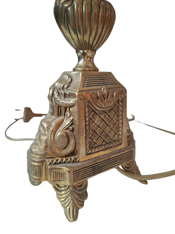 Image 1 of Vintage Neoclassical Style Table Lamp in Brass and Green Marble from the 1950s