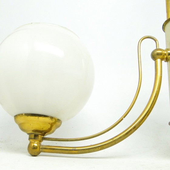 Art Nouveau Chandelier, Poland, 1970s – Glass, Brass (photo 5 of 15)