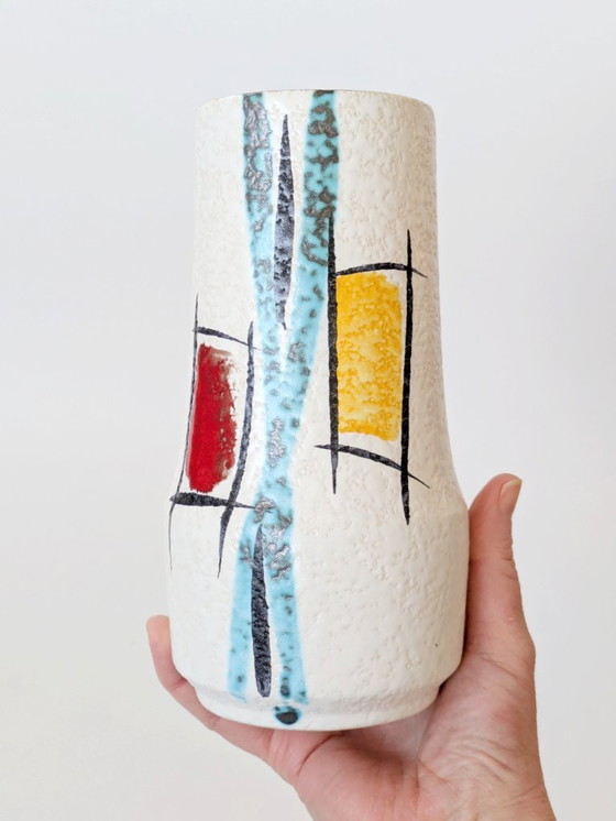 Image 1 of Sculptural Midcentury West German Pottery Vase by Scheurich, Geometric Design, Model 529/18, 1960s