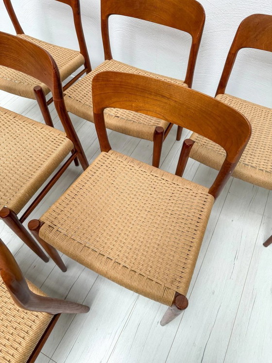 Image 1 of Set di 6 sedie da pranzo vintage n. 75 in teak di Niels O. Møller per J.L. Møllers Møbelfabrik, design danese, anni '50