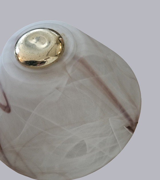 Image 1 of Lampada da tavolo vintage anni '70 - Paralume in vero vetro e marmo - Effetto legno e ottone