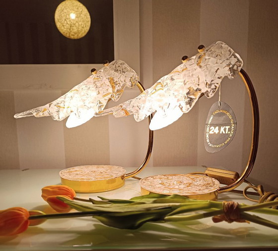 Image 1 of MURANO Par de refinadas lámparas de mesa de cristal artístico de Murano - hechas a mano - fabricadas en Italia / NUEVAS