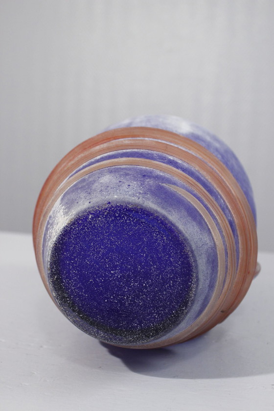 Image 1 of Large Vintage Vase Murano Glass Scavo Technique Post-Modern Design 1980s