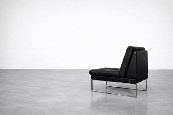 Image 1 of Vintage Mid-Century German Modern Minimalist Leather & Chrome Modular Sofa from Klöber, 1980s, Set of 4