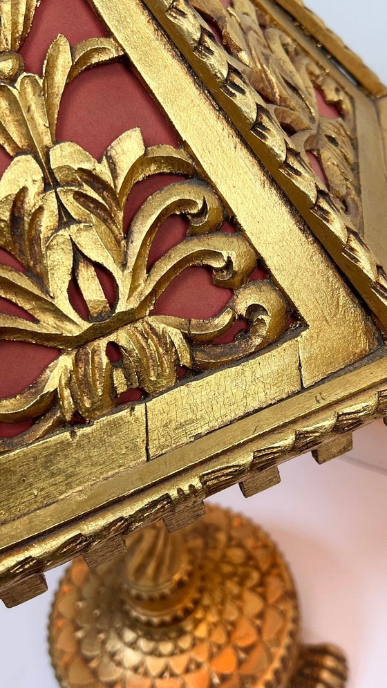 Image 1 of 2x Florentino italiano de madera dorada, lámparas de mesa de mediados de siglo, ¡monumental! ¡Dramáticas!