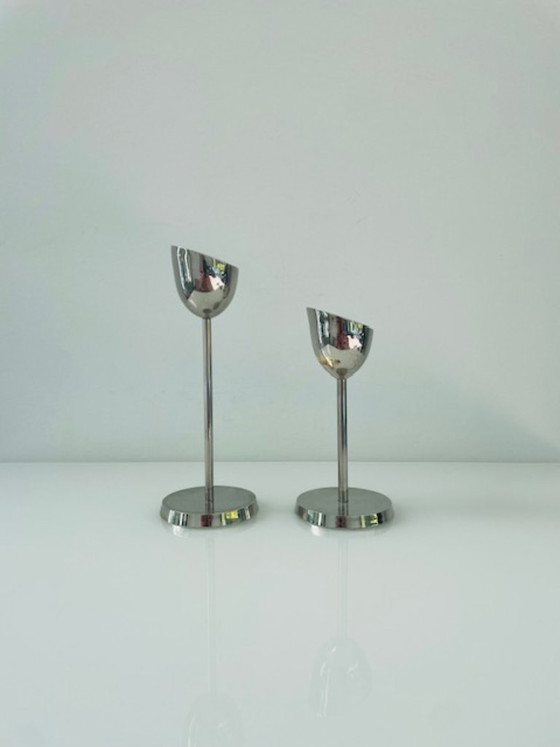 Image 1 of Set di 2 candelieri in acciaio, design moderno